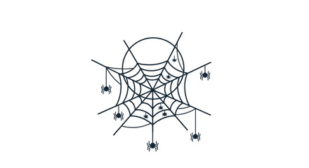 Intricate spider web with multiple spiders crawling