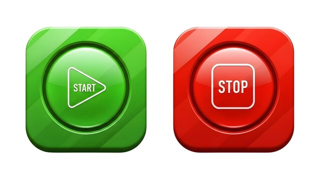 A green start button and a red stop button on transparent background