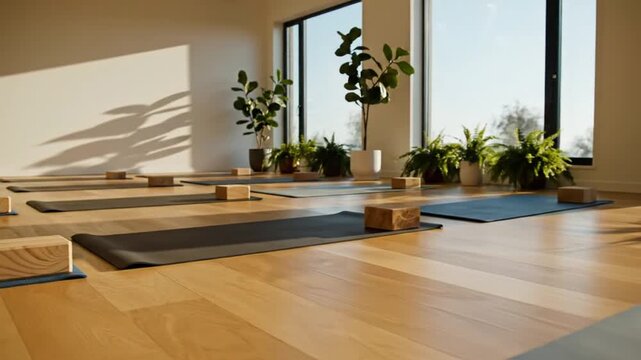 Yoga studio with mats  plants.