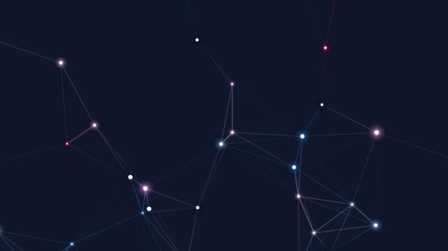 Abstract network of glowing dots and lines on a dark background representing connections and data