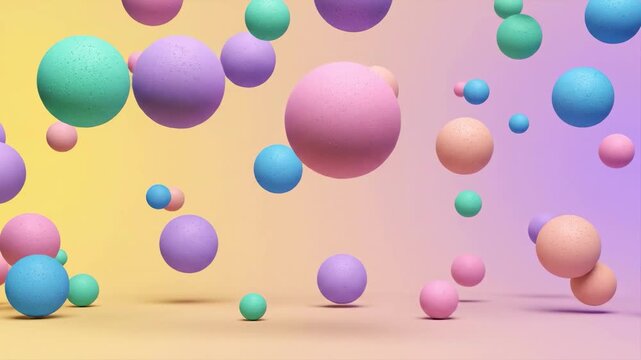 A vibrant and playful background of levitating pastel spheres evokes a sense of lightness and creativity, ideal for illustrating concepts like innovat