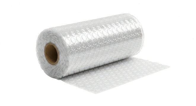 A roll of bubble wrap on transparent background for packaging and shipping