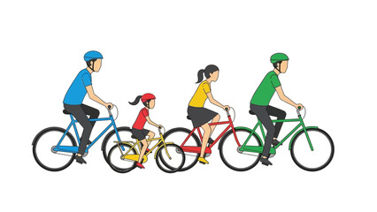 Obraz premium family of four riding bikes with helmets promoting active lifestyle outdoor recreation family togetherness and fun.