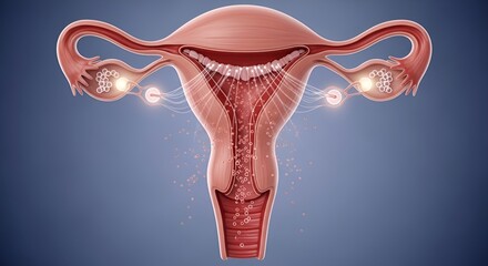 Anatomical Illustration of the Female Reproductive System and Ovulation Process.