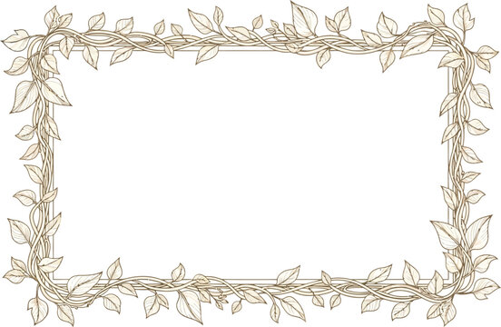 A delicate leafy border frame on a white background for decorative use