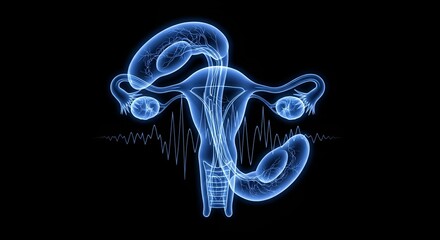 Abstract 3D Rendering of the Female Reproductive System in Blue Tones.