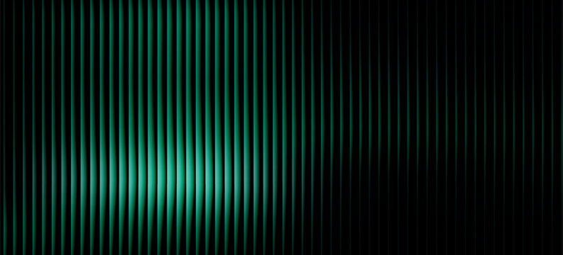 Dark green neon gradient ribbed glass. Vector ribbed glass texture background. Mesh gradient. acrylic ribbed bath surface. Reeded glass background semitransparent overlay. Bath wall window