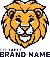 Obraz premium A cartoon lion head logo with editable brand name on a white background