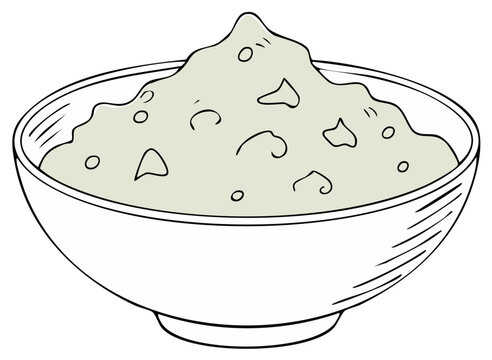 Hand drawn illustration of a bowl of lumpy porridge or mashed food