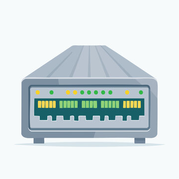 Network Switch with Many Indicator Lights Showing Activity and Connectivity