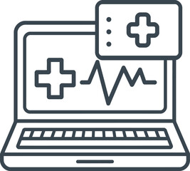 Fototapeta premium Medical emergency laptop icon with cross symbol and ECG line, isolated on transparent background