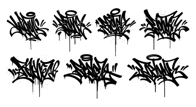 graffiti tags vector set featuring diverse street styles bold lettering and ink drips perfect for modern urban street art themes.