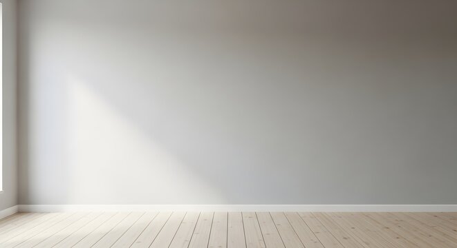Empty room interior with wooden floor and gray wall