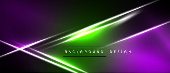 Obraz premium Abstract neon lines over dark gradient. Purple, green hues dominate design. Modern aesthetic, suitable backdrop.