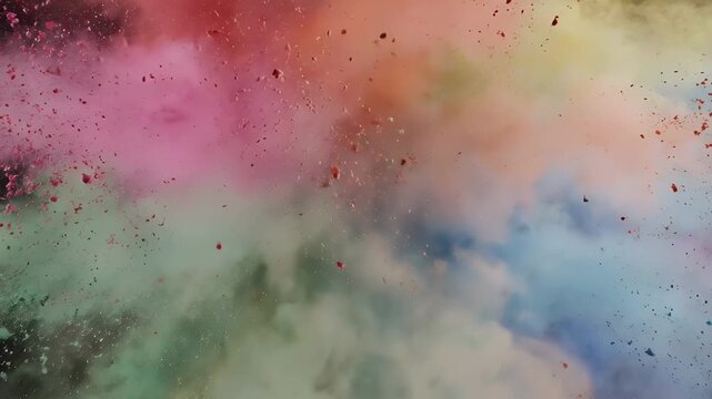 Super slow motion multicolor powder explosion on black background celebrating holi holika dahan spring festival with vibrant cinematic particles for  for holi and holika dhan
