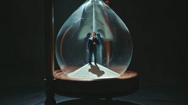 砂時計の中で時間に追われるビジネスマンの緊張感