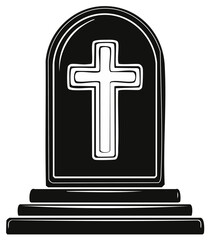 Obraz premium Tombstone Illustration with Cross Symbol on Stone Grave Monument