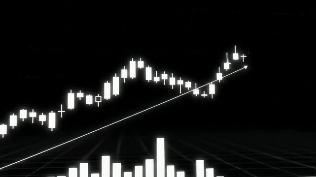 Abstract financial chart rising on black background with upward arrow