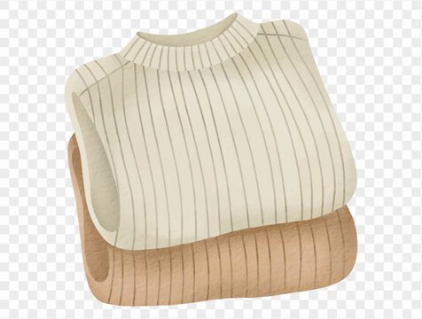 Watercolor folded sweater stack cozy neutral clothing illustration vector.