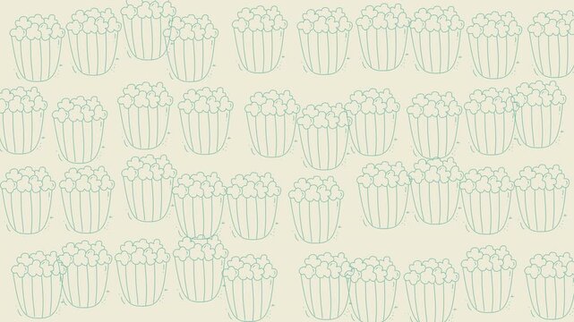 Food doodle with cartoon popcorn buckets on beige background, perfect for packaging design, social media graphics, and kitchen decor products.