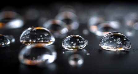 Close-up of water droplets on a dark surface
