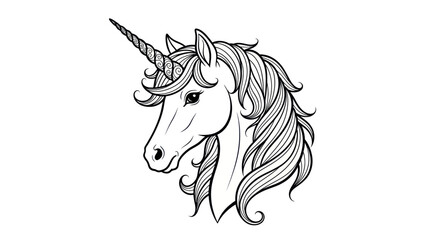 Mythical Unicorn Head Drawing, Fantasy Creature Illustration © Deni