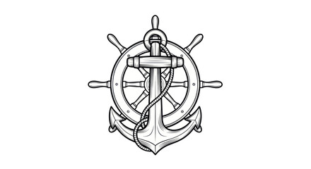 Nautical Anchor and Ship Wheel Emblem - Vintage Hand Drawn Design