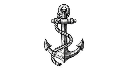 Nautical Anchor with Rope Sketch - Vintage Maritime Symbol