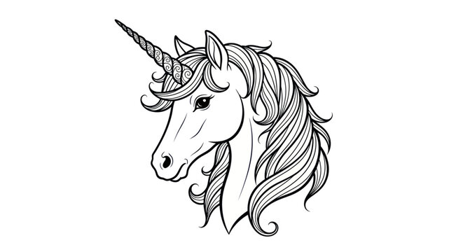 Mythical Unicorn Head Drawing, Fantasy Creature Illustration