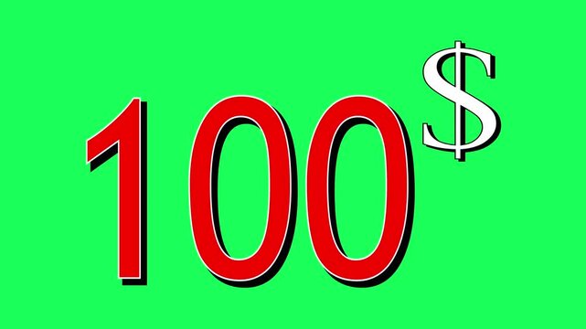 100 dollar price tag animation motion graphics on green screen for store shop .Business, technology, internet and networking concept. 4K illustration motion graphic animation. 4k,...