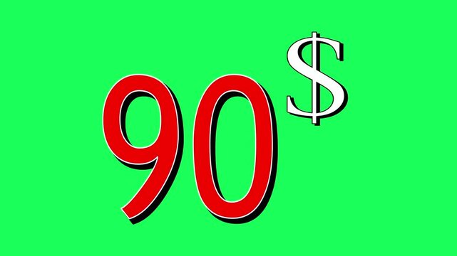 100 dollar price tag animation motion graphics on green screen for store shop .Business, technology, internet and networking concept. 4K illustration motion graphic animation. 4k,...