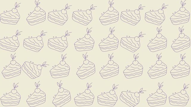 Food doodle pattern with charming cake slices topped with vibrant cherries. Perfect for kitchen decor or bakery branding designs.