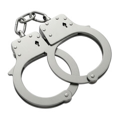 Polished Metal Handcuffs Linked Together with a Chain isolated on a transparent background