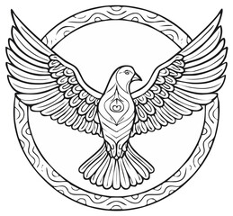 Dove with Outstretched Wings in Decorative Circle