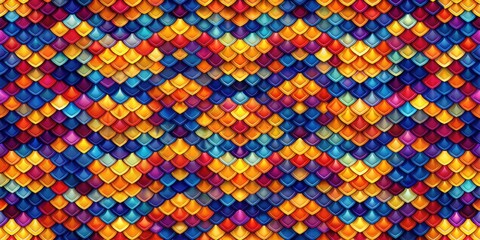 Fototapeta premium Vibrant Scaled Pattern A Seamless Texture of Interlocking Colorful Tiles in a Vivid Rainbow Spectrum