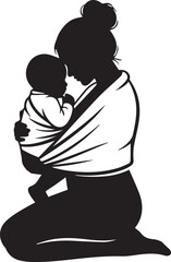 Silhouette of a mother holding her baby in a carrier