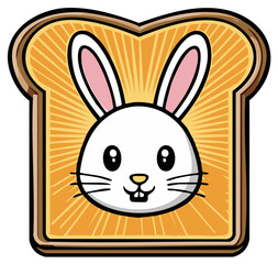 Fototapeta premium Cute cartoon bunny face on toast with sunlight rays illustration