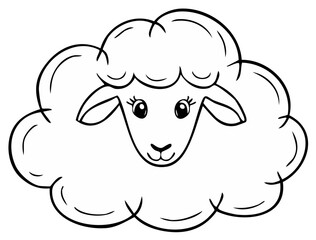 Obraz premium Cute cartoon sheep head outline with fluffy wool and friendly eyes