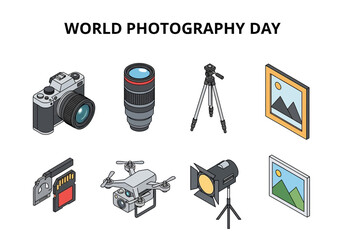 Collection of photographic equipment for World Photography Day celebration