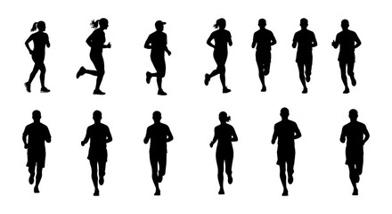 Fototapeta premium running people silhouettes male and female runners in athletic poses illustrating fitness sport and healthy active lifestyle concepts.