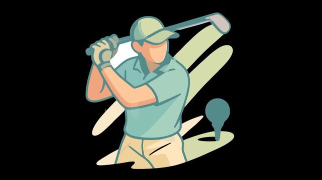 Golfer swinging a club with abstract background elements