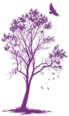 Naklejka premium Purple Tree and Flying Birds Silhouette.