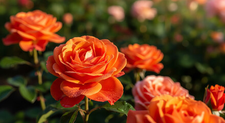 orange roses in garden