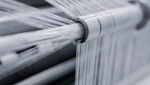 Medium shot of nylon fibers undergoing airjet texturizing creating lightweight crimps that enhance stretch and flexibility in the textile production process.