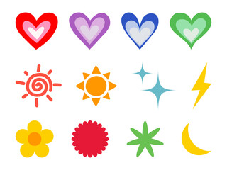 A set of abstract icons featuring red hearts and stars, perfect for card design.