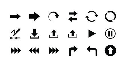 Fototapeta premium Collection of black arrow and symbol icons a graphic silhouette