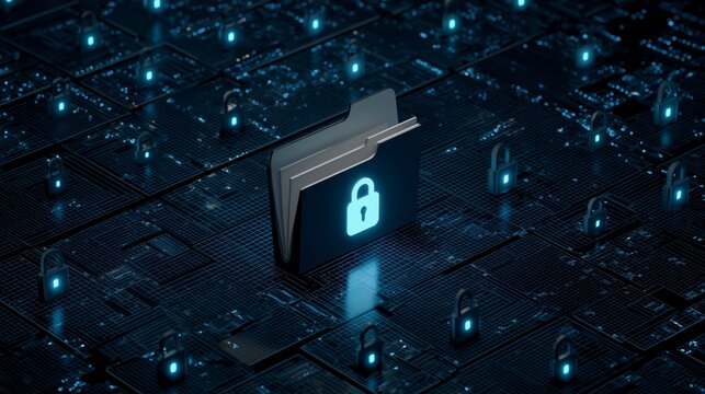 Asset protection concept with folder secured in digital space, showcasing cybersecurity