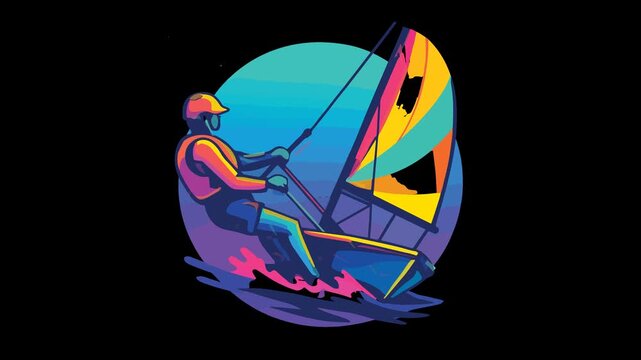 Circular Windsurfing Scene with Vibrant Colors windsurfer