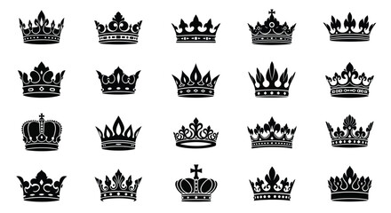 Collection of ornate crowns in various designs presented as a silhouette © RABEYA