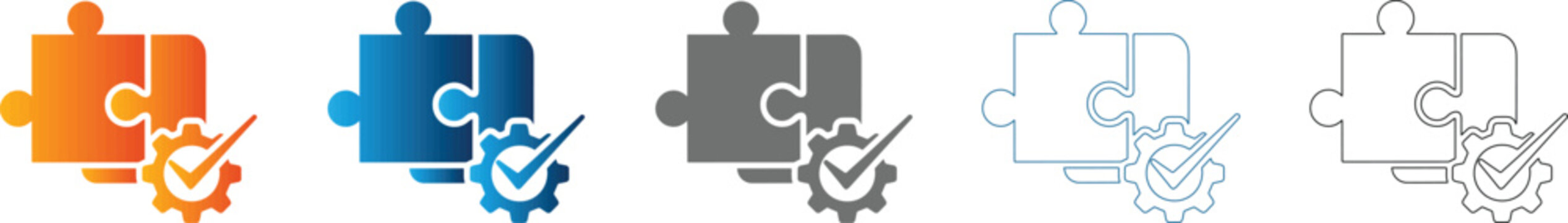 Puzzle Piece with Check Mark Icon Set in Flat Design Vector Illustration